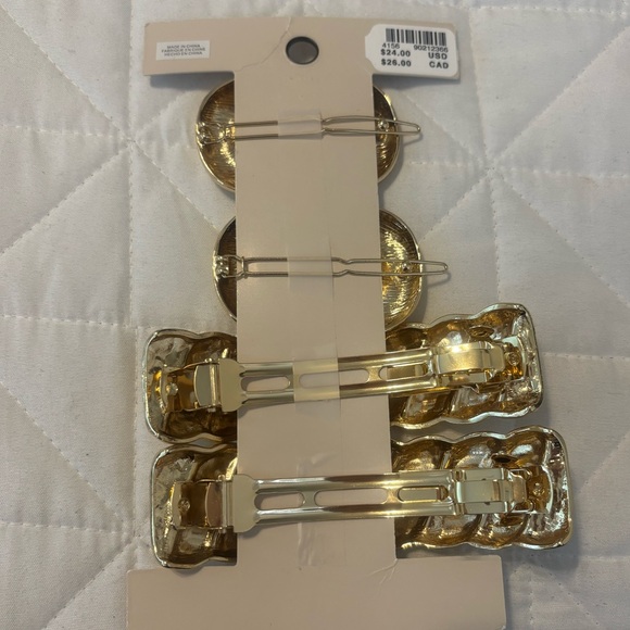 Anthropologie Ribbed Bartettes, Set of 4 Gold - Picture 3 of 4